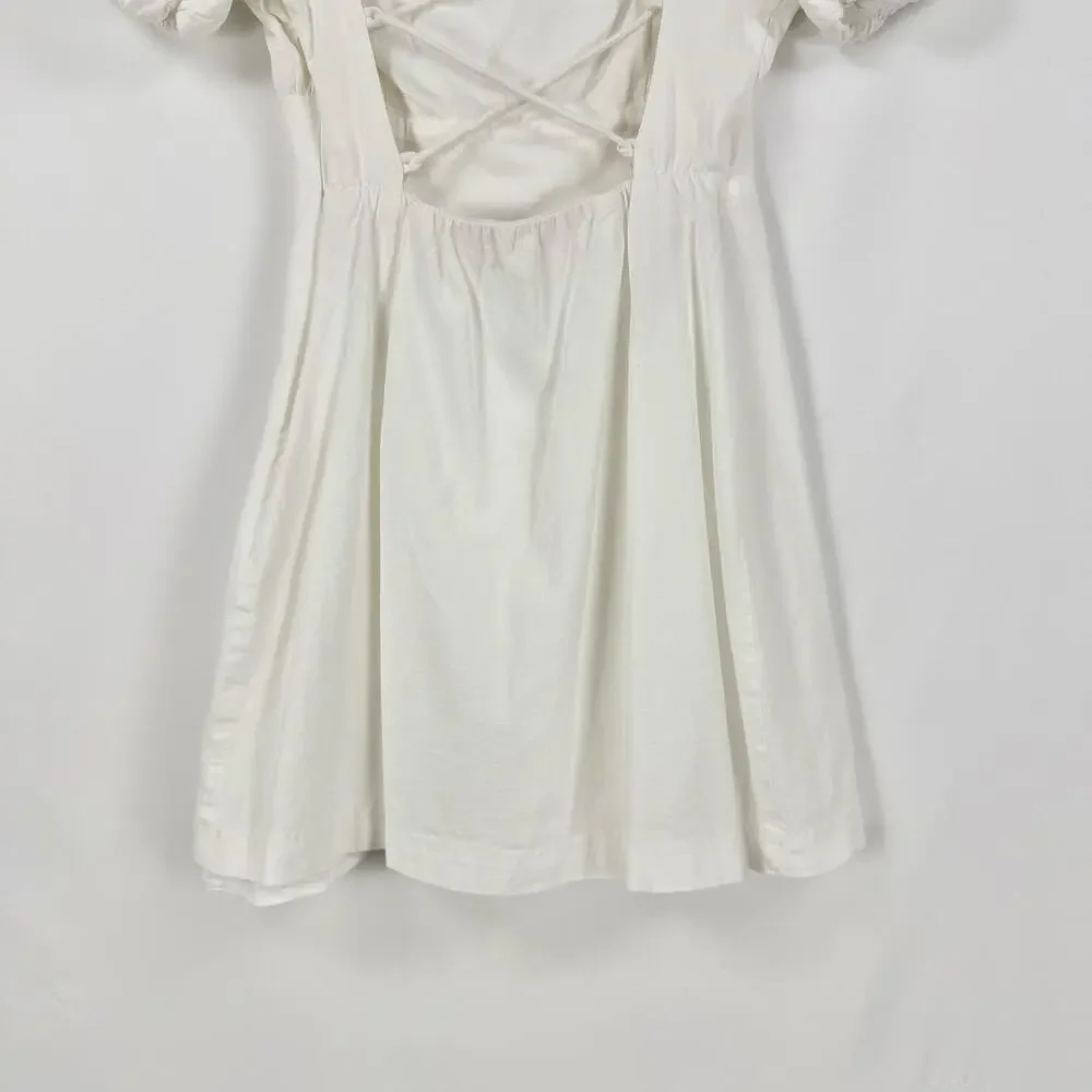 Louna Women’s Tie Back Puff Sleeve Cotton Mini Dress XS White Bachelorette